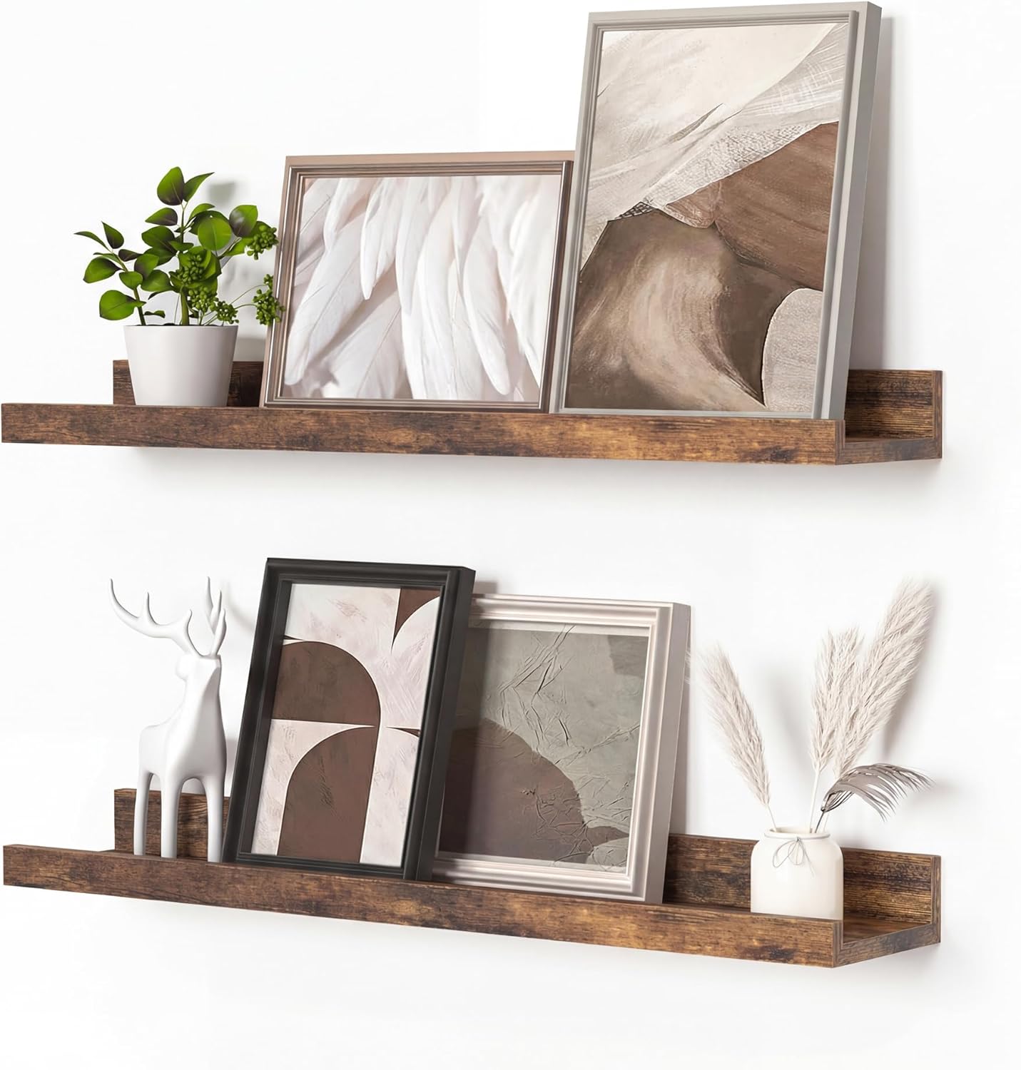 Heimlove Picture Ledge Shelf, Floating Shelves Set of 2, 24 Inches Picture Shelf for Wall with Ledge, Kids Bookshelf Wall Mounted for Living Room Bedroom Decor Books Photo Frames - White