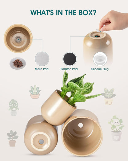 vancasso Ceramic Plant Pots, 4+5+6 inches, Set of 3, Planters with Drainage Hole, Flower Pots Planters Pots for Indoor Plants, Modern Indoor Decorative Garden Pot, Home Decor, White