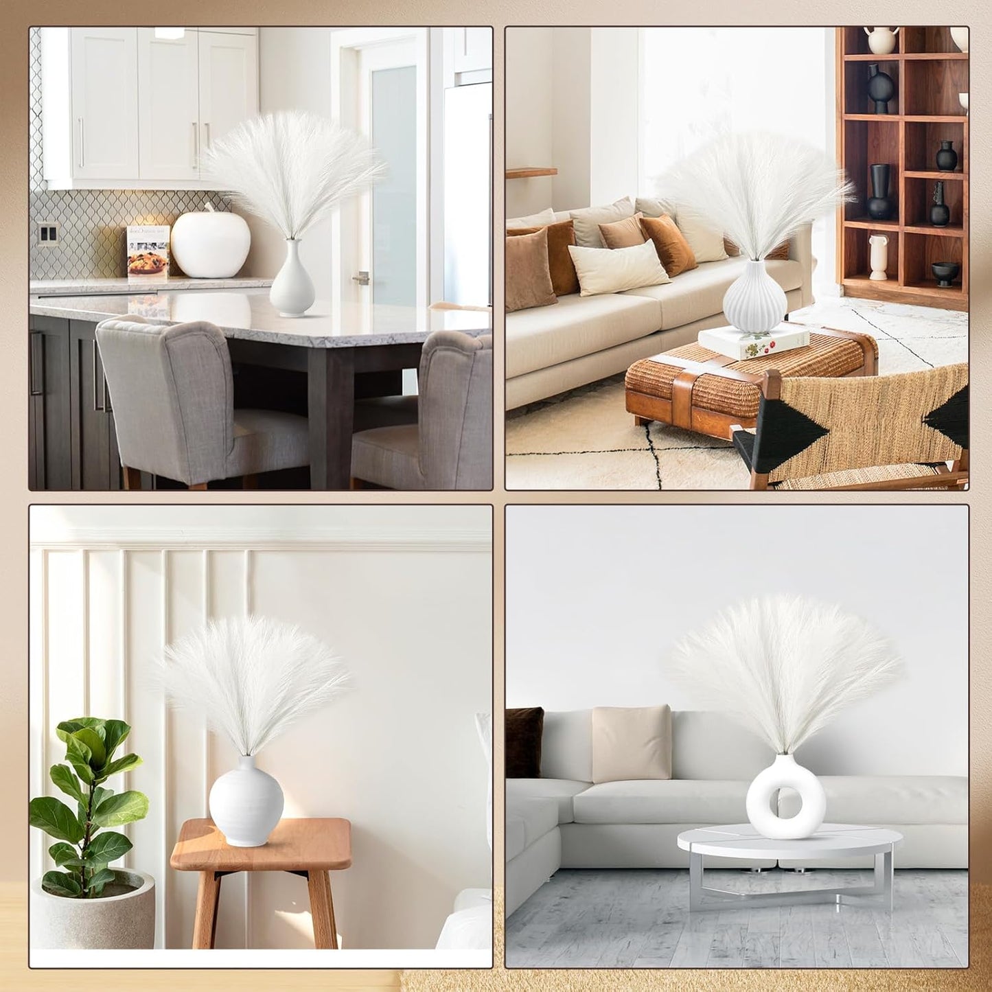 UREYMX Faux Pampas Grass Decor 17.7 Inch 6pcs, Artificial Pampas Grass Fluffy Home Decor, Short Vase Room Decor pompous Grass Flower Arrangement for Boho Home Wedding Decoration (Black)