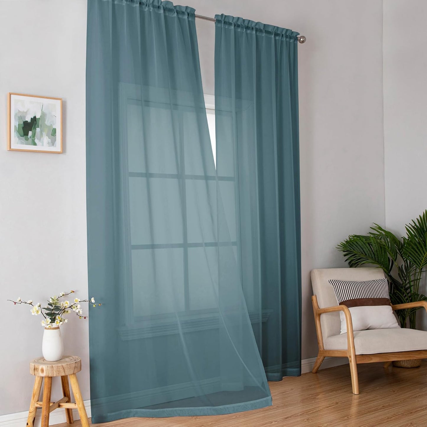 OWENIE Sheer Curtains 84 inches Long 2 Panels Set for Living Room/Bedroom, Rod Pocket Voile Sheer Panel Drapes, White, 2pcs, Each 42" W x 84" L - Colors A