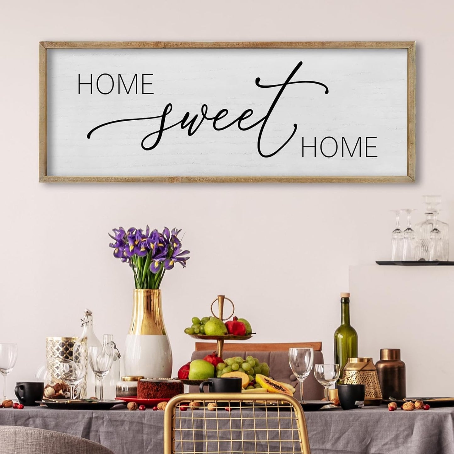 FZMHASLWW Gather Sign Wall Decor 32"×12" Large Wooden Framed for Dining Room Simple Home Kitchen Hanging Art (Wood)
