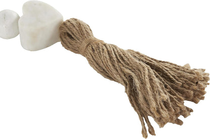 Deco 79 Marble Handmade Beaded Garland with Tassel Round Extra Long Orb Small Beads with Tassel with Knotted Brown Jute, Beads with Tassel 44" x 1" x 1", White