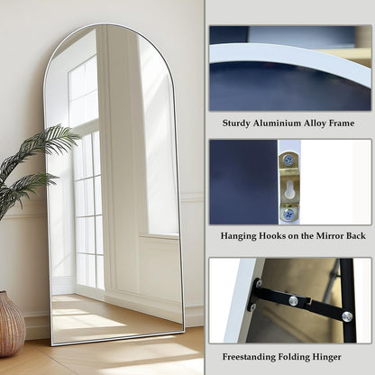 Dewfig Arched Full Length Mirror, 76"x34" Large Floor Mirror, Full Body Mirrors for Leaning or Hanging, Standing Mirrors for Bedroom, Living Room,Dressing Room, Aluminum Alloy Frame, Black