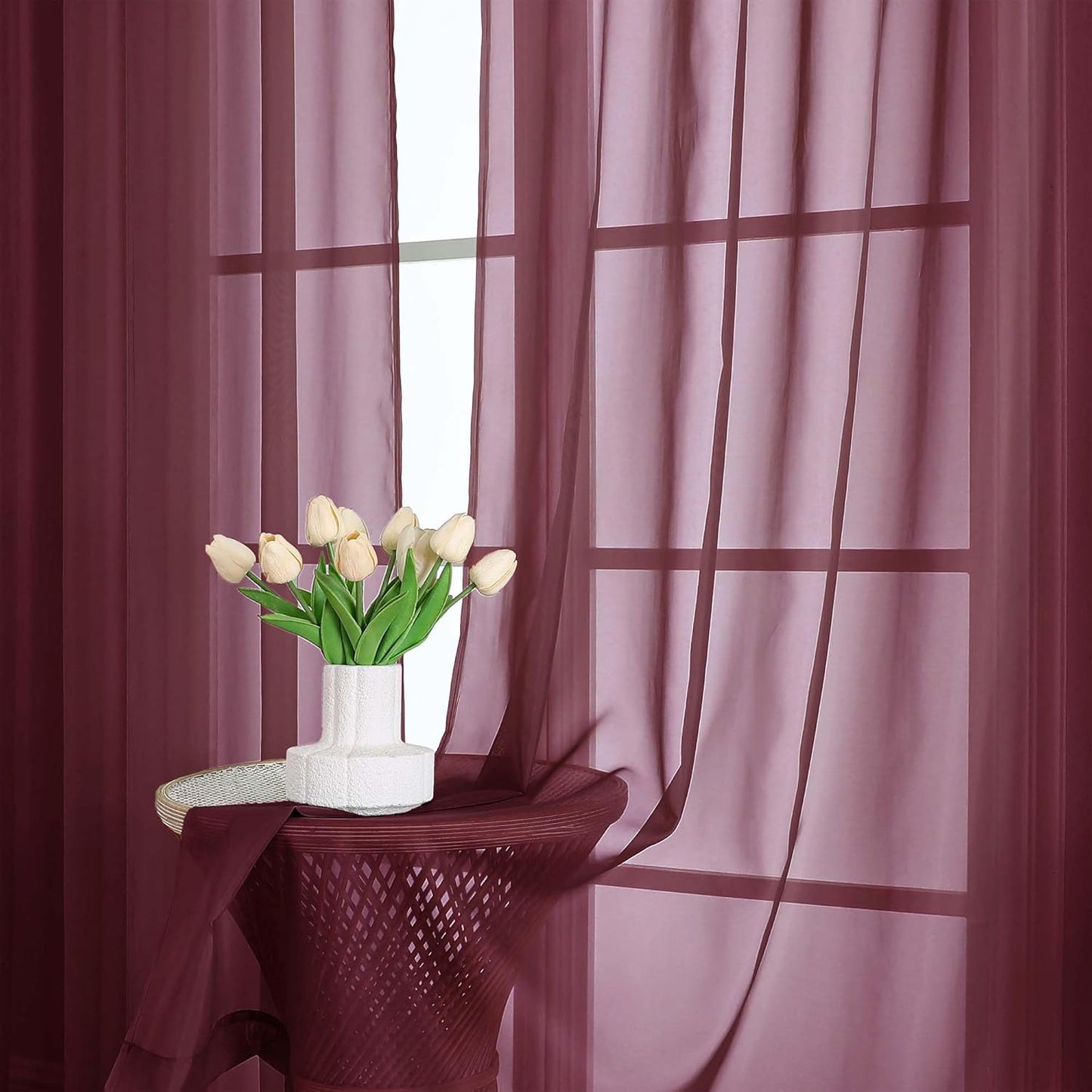 OWENIE Sheer Curtains 84 inches Long 2 Panels Set for Living Room/Bedroom, Rod Pocket Voile Sheer Panel Drapes, White, 2pcs, Each 42" W x 84" L - Colors A
