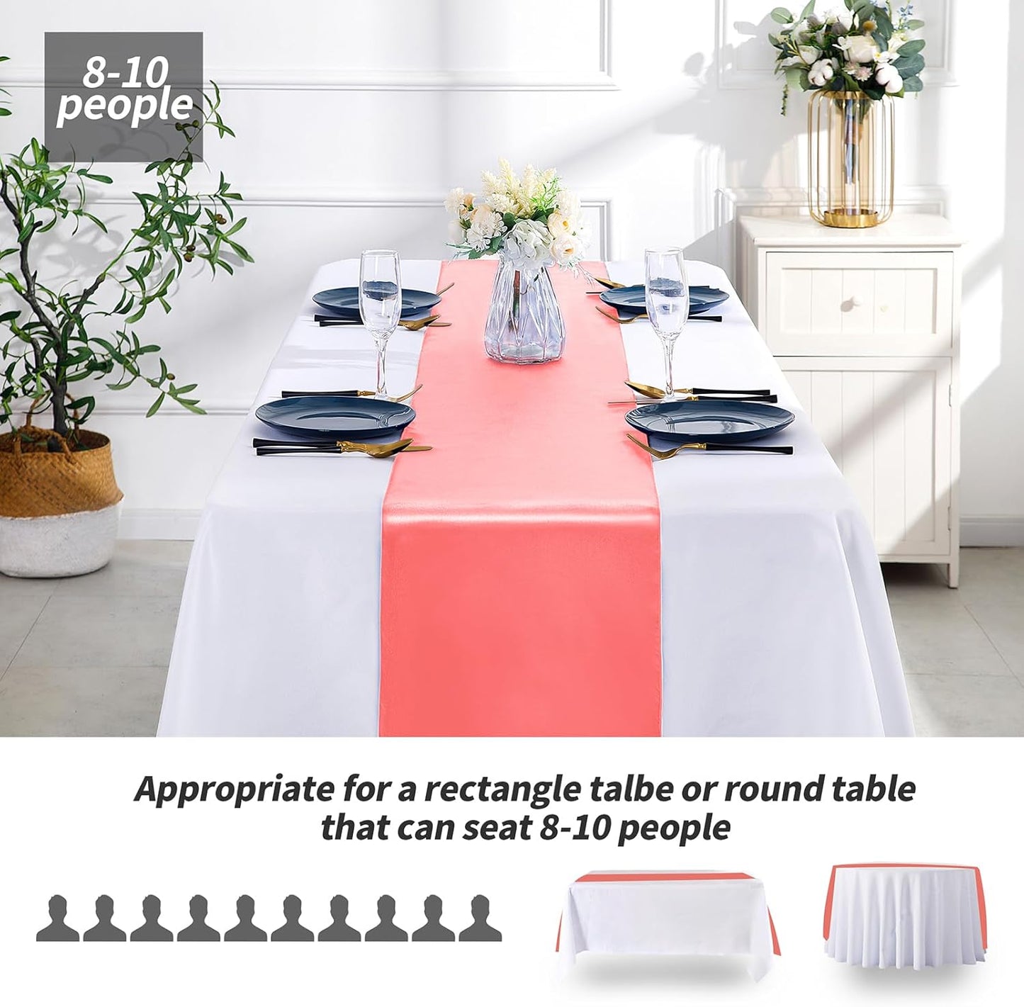 SiinvdaBZX 4 Pcs Royal Blue Satin Table Runner 12 x 108 inches Long, Bright Smooth Satin Wedding Table Runner Decorations for Birthday Parties, Buffet, Banquets, Graduations, Engagements