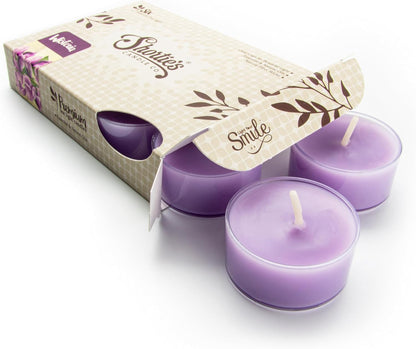 Pure English Lavender Premium Tealight Candles - Highly Scented with Essential & Natural Oils - 6 Purple Tea Lights - Beautiful Candlelight - Made in the USA - Flower & Floral Collection