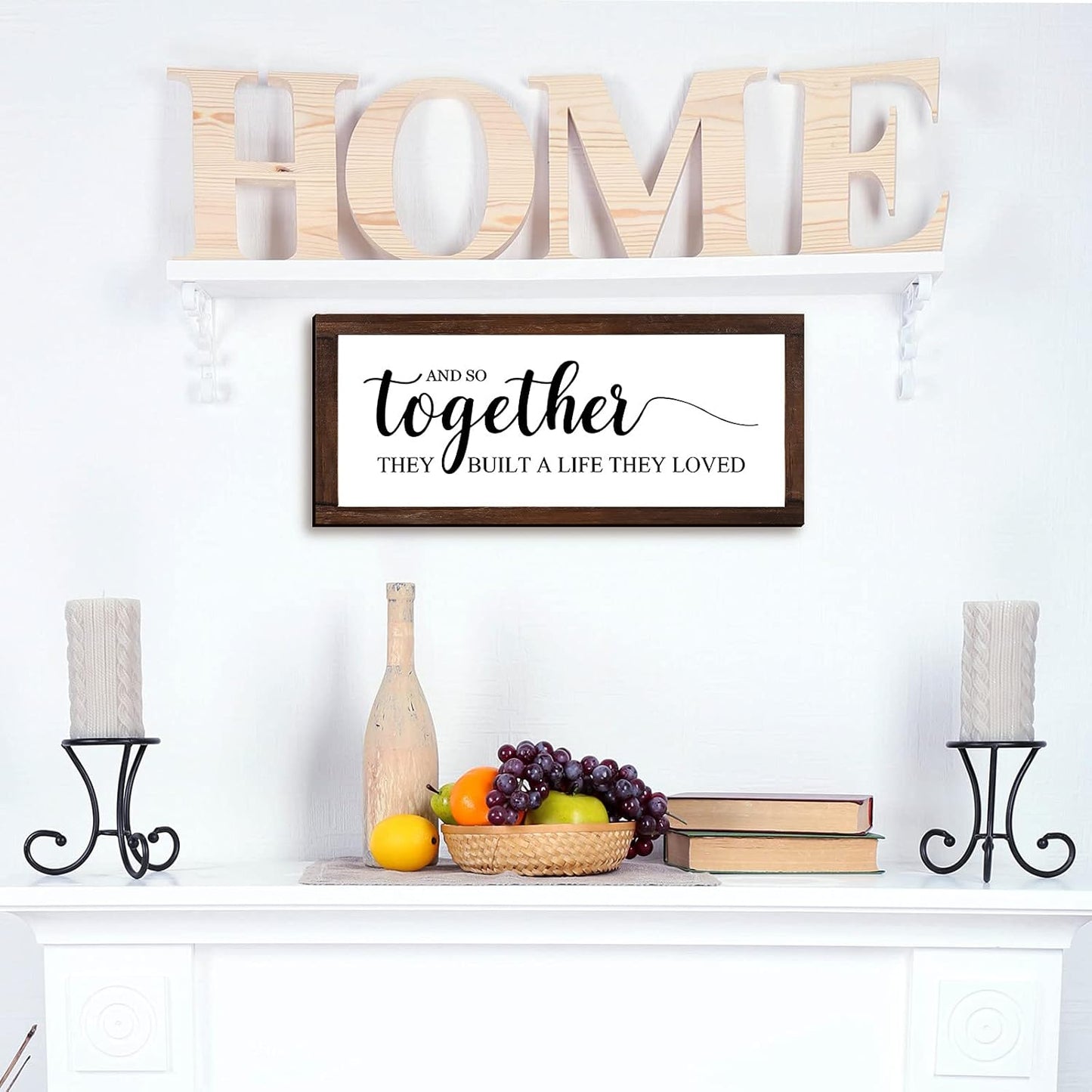 Jetec Farmhouse Wall Decor Rustic Modern Framed Hanging Plaque Together They Built a Life They Loved Sign 14 x 6.4 Inches Wooden Signs for Home Love Decorations