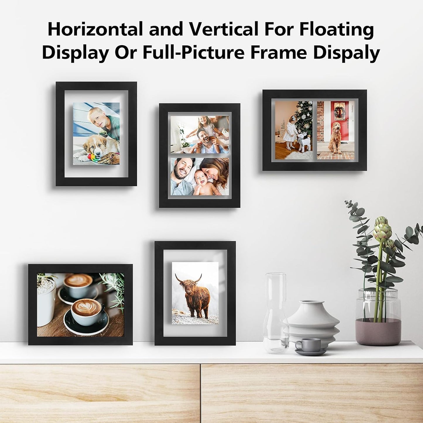Golden State Art, 11X14 Floating Picture Frame, Black Wood Frame Display Any Size Photo Up To 11X14, Pressed Flower Frames with Hanging Hardware - Horizontal And Vertical Formats for Wall