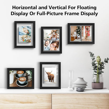 Golden State Art, 11X14 Floating Picture Frame, Black Wood Frame Display Any Size Photo Up To 11X14, Pressed Flower Frames with Hanging Hardware - Horizontal And Vertical Formats for Wall