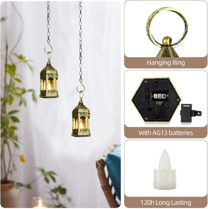 Mini Lanterns Decorative Indoor: 6 Pcs Black Small Hanging LED Lanterns for Centerpieces Wedding Table Decor Ramadan Enchanted Forest Decorations
