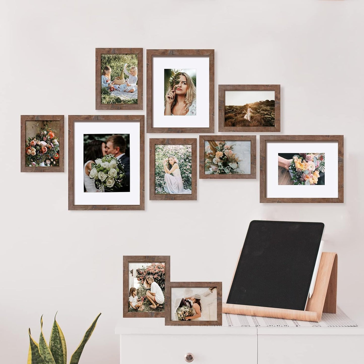 SESEAT Picture Frames Collage, Gallery Wall Frame Set with 11x14 8x10 5x7 4x6 Frames in 3 Different Finishes, Set of 10