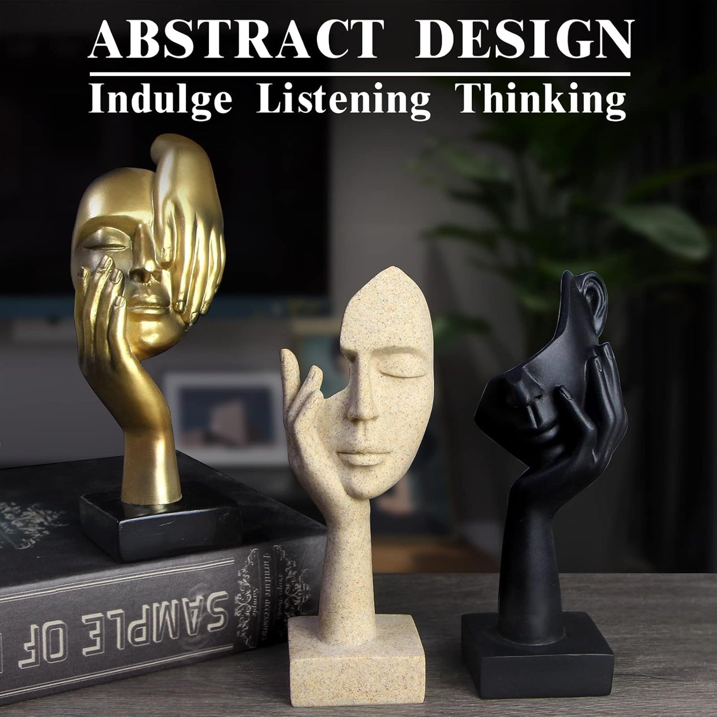 3 Pcs Thinker Statue,Modern Home Resin Sculptures,Collectible Figurines for Home Office Bookshelf Desktop Decor(Black)