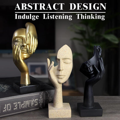 3 Pcs Thinker Statue,Modern Home Resin Sculptures,Collectible Figurines for Home Office Bookshelf Desktop Decor(Black)