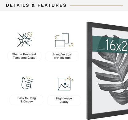 MCS Studio Gallery 16x24 Poster Frame Black Woodgrain Engineered Wood, Vertical & Horizontal Wall Hanging Large Picture Frame for Photos, Posters & Art Prints (1-Pack)