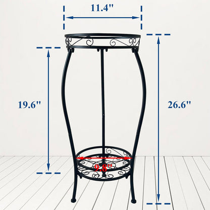 CASIMR 2-Pack Plant Stand, 2 Tier 19.2 inch Tall Metal Potted Holder Rack,Indoor Outdoor Multiple Flower Pot Shelf Rustproof Iron Garden Container for Garden Patio Living Room Corner Balcony, Black