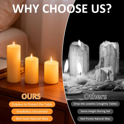 18 Pcs Ivory Pillar Candles Bulk Set，3 Different Lengths 2 x 3/4/6 Inch (6 Each)，Hurricane Candles，Dripless Unscented Smokeless，Gives You a Better Atmosphere When Organizing an Event Party.