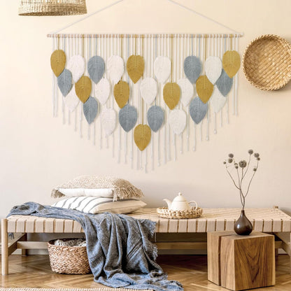 LOMOHOO Macrame Wall Hanging Boho Beige Leaves Tapestry Bohemian Handmade Woven Wall Art Decoration for Bedroom Living Room Apartment Dorm Gallery Perfect Handmade Gift Ideas