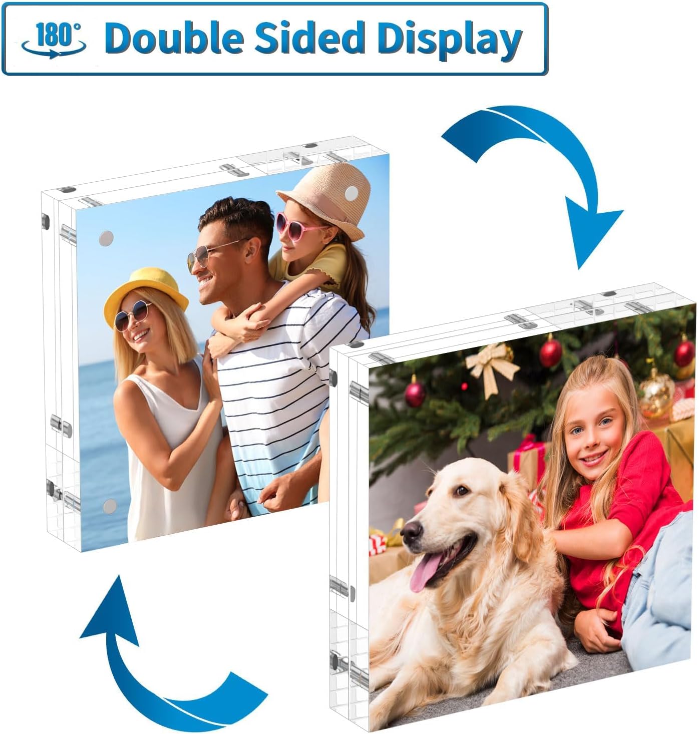 AITEE 4x6 Acrylic Picture Frames 3 Pack, 20% Thicker Block, Clear Picture Frames Freestanding Double Sided Magnetic Acrylic Lucite Frameless Transparent Square Frame Gift for Desktop Display