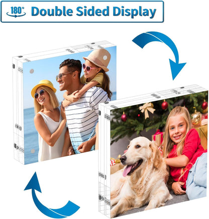 AITEE 4x6 Acrylic Picture Frames 3 Pack, 20% Thicker Block, Clear Picture Frames Freestanding Double Sided Magnetic Acrylic Lucite Frameless Transparent Square Frame Gift for Desktop Display