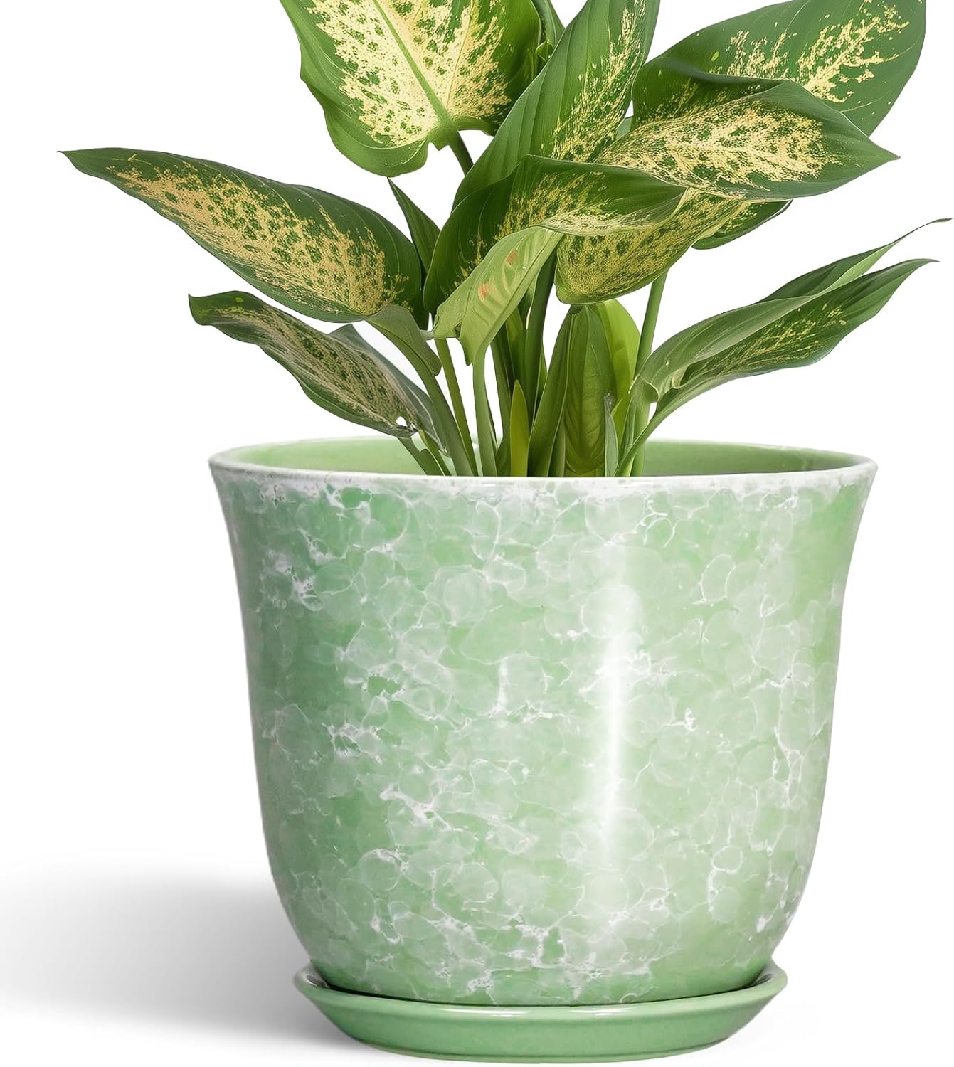 Ceramic Plant Pots - 12 Inch Pots for Plants Indoor Outdoor, Large Round Planter with Drainage Hole and Saucer, Modern Decorative Flower Pot, Home Garden Decor, House Warming Gifts, Blue
