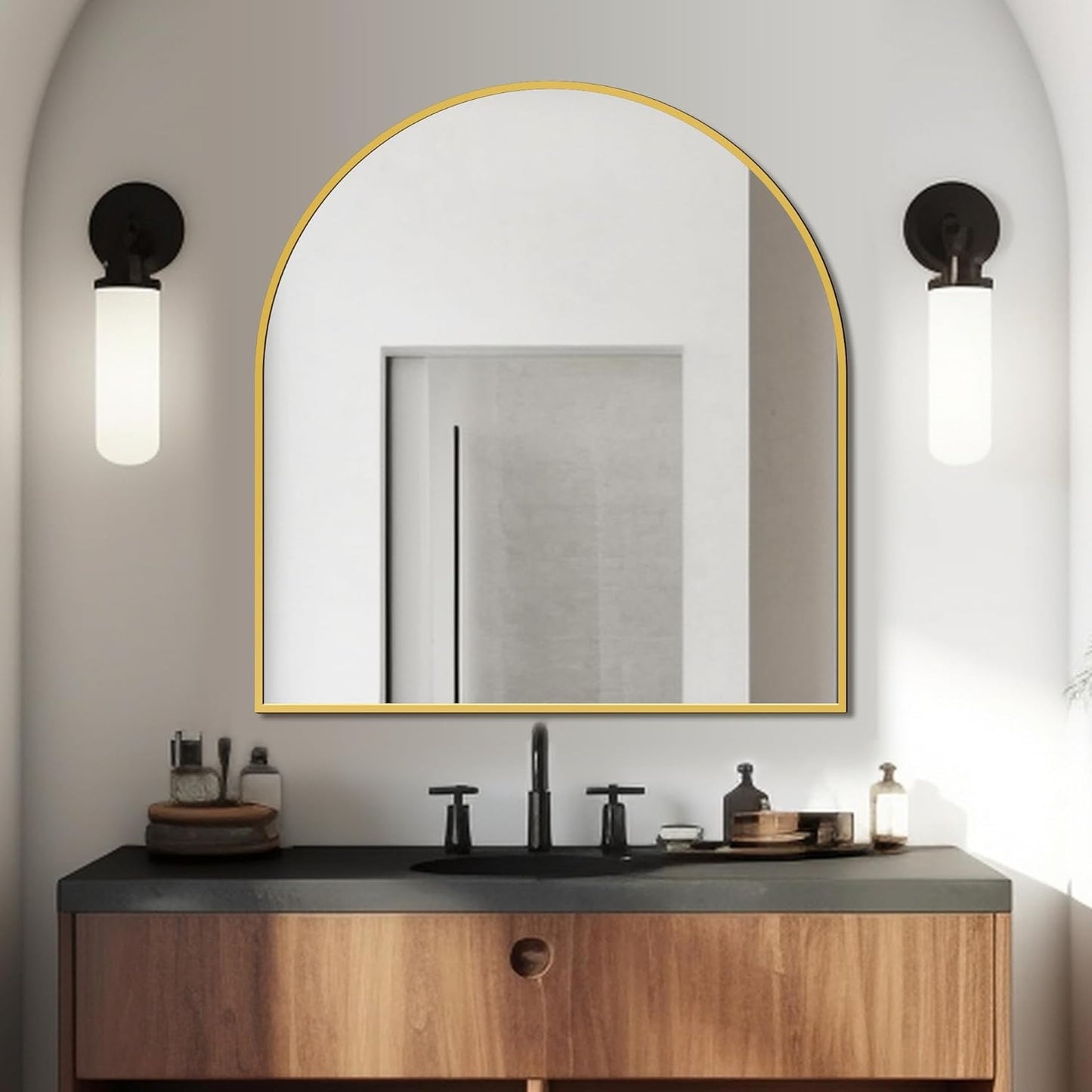 FICTOR Bathroom Mirror for Wall, Arched Vanity Bathroom Mirror for Over Sink, Metal Framed with HD Shatter-Proof Glass for Entryway, Living Room,Bedroom(2 Pack 24” x 36”, Black)