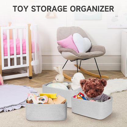 3-Pack Small Storage Baskets for Organizing | Woven Shelf Toy Basket | Rope Baskets for Gifts Empty | Closet Organizer Bins with Handles | Cube Decorative Box | 11.8×7.8×5.1” | Mixed brown