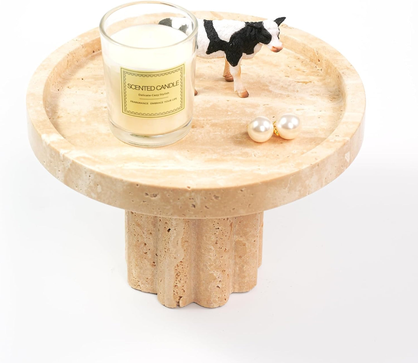 Marble Perfume Tray with Legs - Oval Decorative Stone Pedestal for Bathroom Vanity Coffee Table Kitchen Countertop, Footed Jewelry Candle Organizers Catchall Plate Riser with Scalloped Feet