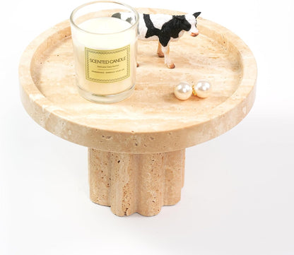 Marble Perfume Tray with Legs - Oval Decorative Stone Pedestal for Bathroom Vanity Coffee Table Kitchen Countertop, Footed Jewelry Candle Organizers Catchall Plate Riser with Scalloped Feet