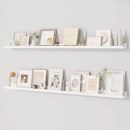 Dreamland Picture Ledge Shelf for Wall, Floating Shelves Set of 2, 48 Inch Long Floating Shelves with Lip for Living Room, Bedroom, Bathroom, Kitchen, White