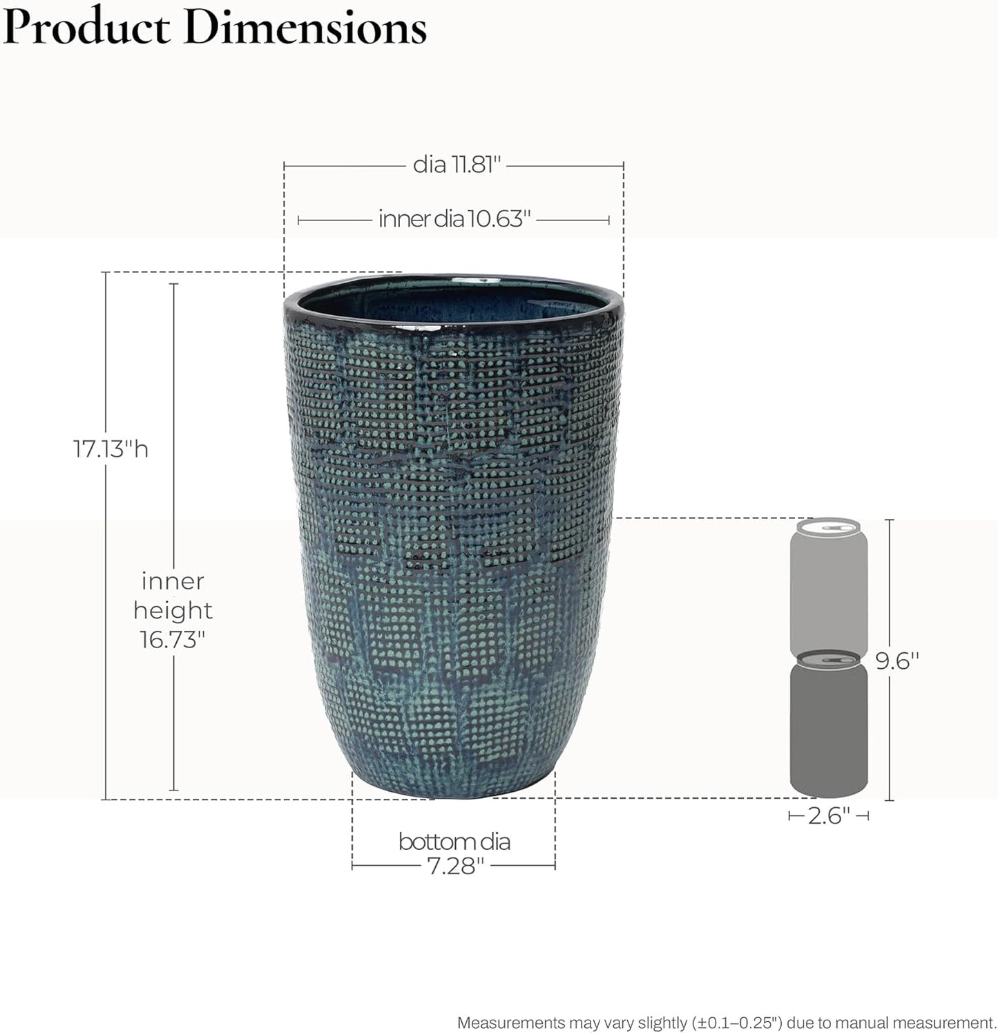 LuxenHome 15.75" Dia Large Ceramic Pots for Plants, Blue Glazed Planters for Outdoor Plants, Round Indoor Flower Pots with Drainage Hole and Rubber Plug for Home Garden Patio