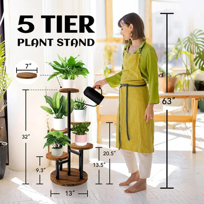 AUGOSTA 3 Tier Plant Stand, Tall Metal Wood Shelf Holder for Indoor, Outdoor Display Rack Flower Pot Stand for Corner Living Room Balcony Garden Patio