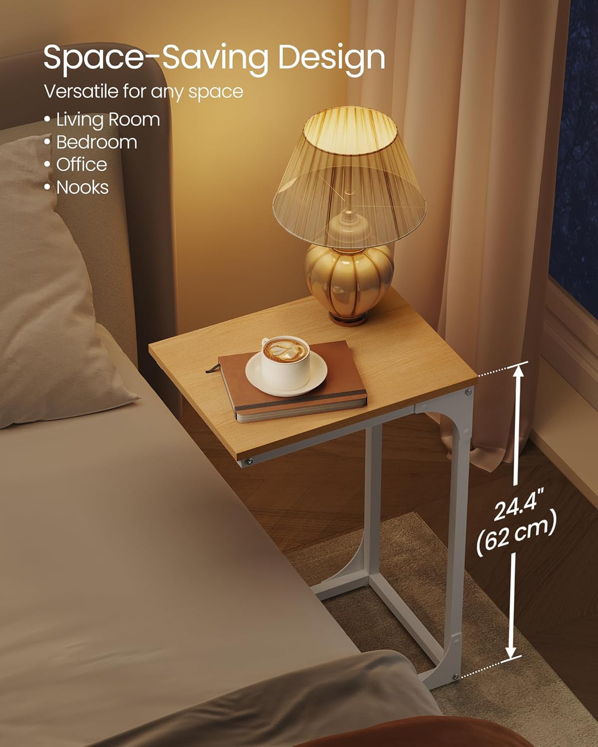 VASAGLE C-Shaped End Table, Small Side Table for Couch, Sofa Table with Metal Frame for Living Room, Bedroom, Bedside, Rustic Brown and Black