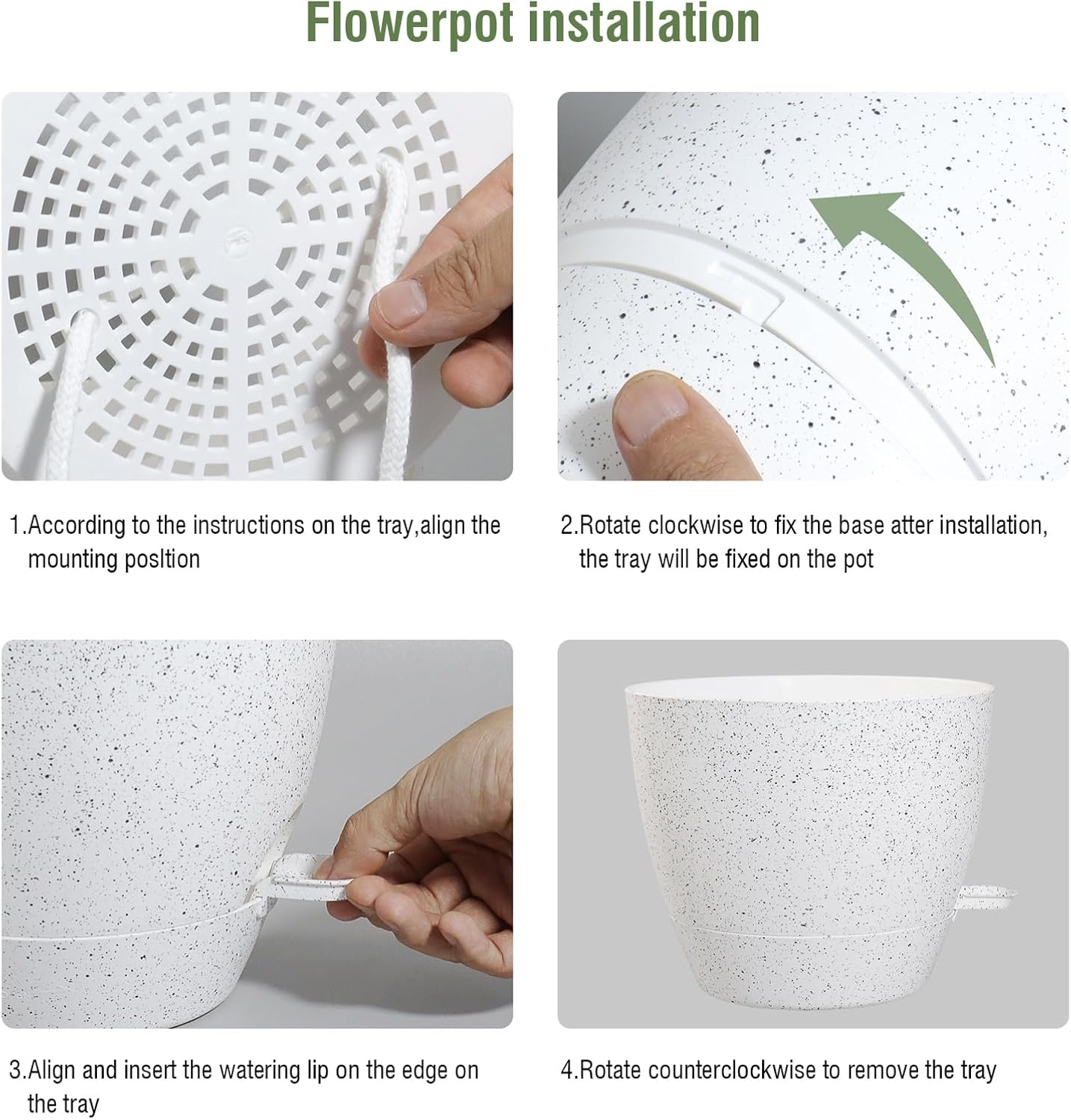 WSMKSZ 10/9/8 inch Self Watering Pots, Planter, Plant Pots with Mesh Drainage Holes for Indoor Outdoor Garden Plants, Plastic Flower Pots with Deep Reservoir for House Plants, Green with Brown