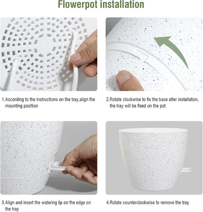 WSMKSZ 10/9/8 inch Self Watering Pots, Planter, Plant Pots with Mesh Drainage Holes for Indoor Outdoor Garden Plants, Plastic Flower Pots with Deep Reservoir for House Plants, Green with Brown