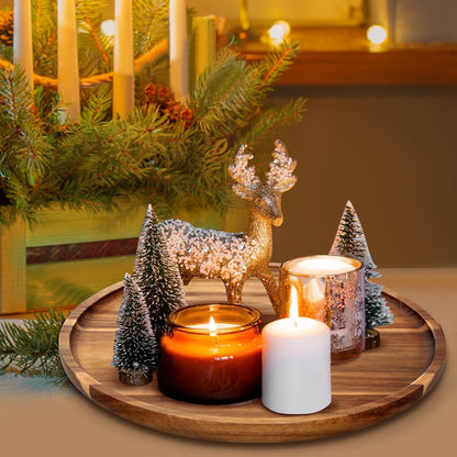 Round Decorative Tray for Coffee Dining Table Countertop Small Wooden Serving Trays Farmhouse Kitchen Home Living Room Decor and Bathroom Accessories Tray Black Rustic Wood Candle Centerpiece Trays