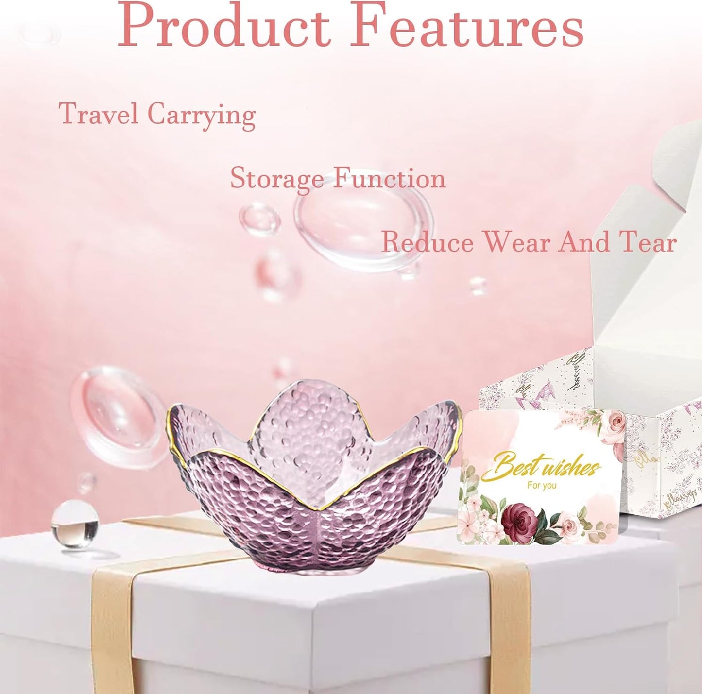 Purple Flower Jewelry Dish Glass Ring Holder Dish Jewelry Tray Cute Vanity Organizer Aesthetic Nightstand Bathroom Room Decor Trinket Dish Mothers Day Friendship Christmas Birthday Gifts for Women