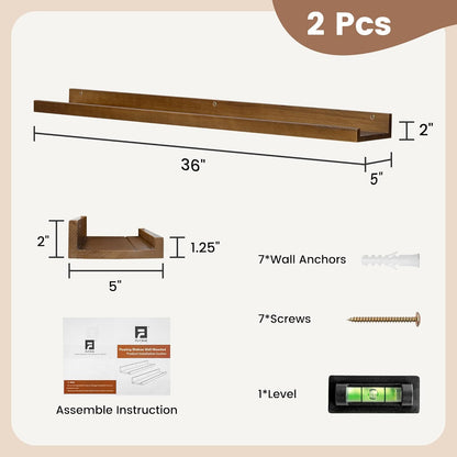 FLYJOE Picture Ledge Shelf, Floating Shelves Set of 2, Solid Pine Wood 55'' Long Large Nursery Book Shelves for Toys Storage, Kids Bookshelf for Living Room Bedroom Decor Books Photo Frames, Walnut