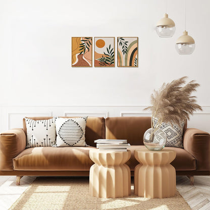 Bwodke Boho Wall Art, Framed Abstract Wall Art, Green Botanical Neutral Canvas Wall Decor, Large Mid Century Plant Pictures Set of 3, Modern Minimalist Paintings, for Bedroom Living Room Bathroom