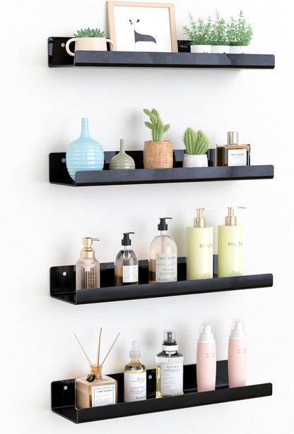 upsimples Acrylic Shelves for Bathroom Storage, 15" Floating Shelves Wall Organizer for Perfume, Make up, Skincare, Kids Bookshelf for Bedroom, Nursery, Living Room Decor, Clear, 4 Pack