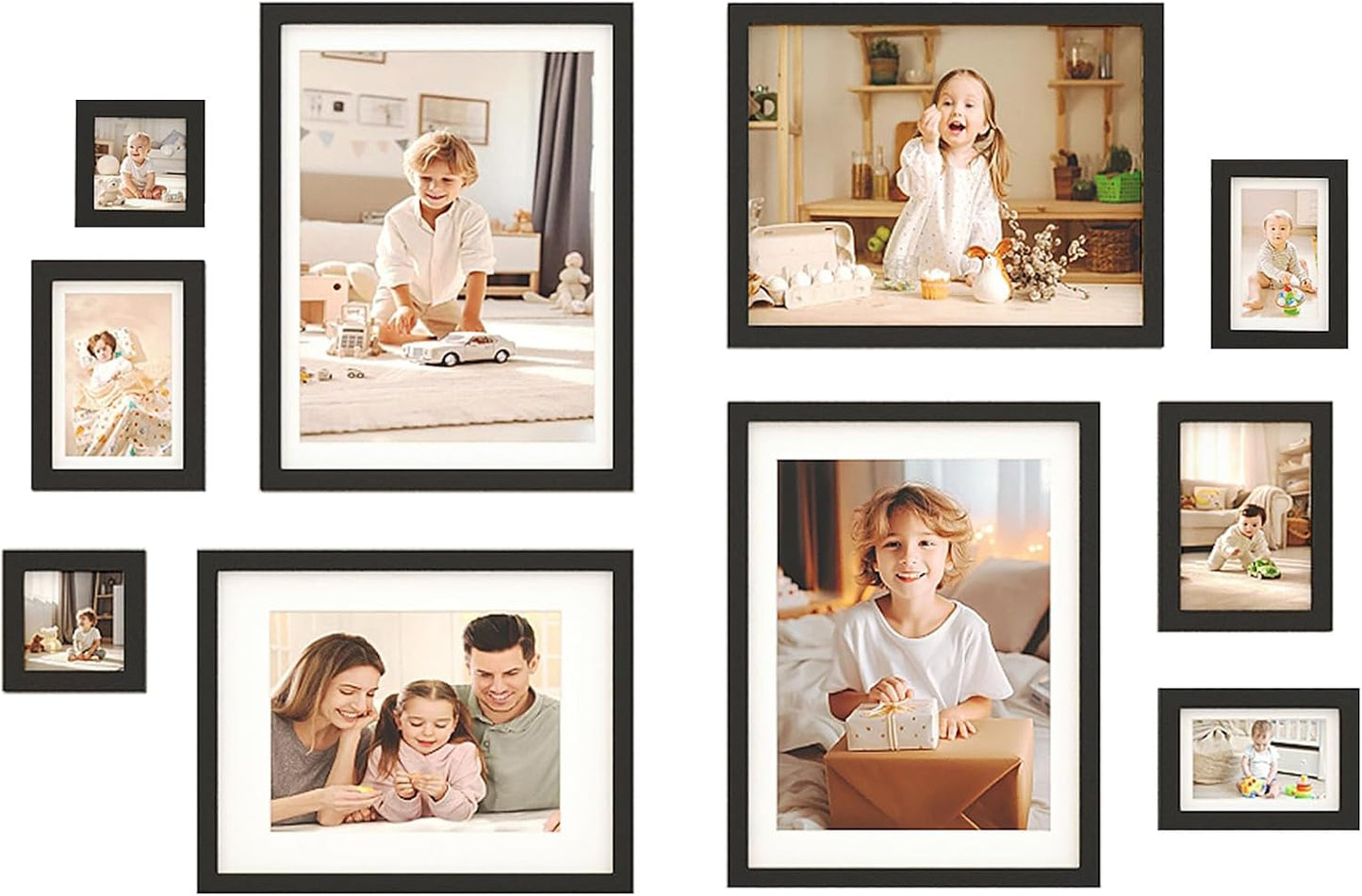 Egofine Picture Frame Set 12 Pack, Picture Frames Collage Wall Decor with Two 11x14, Two 8x10, Four 5x7, Four 4x6 for Wall and Tabletop, Made of Solid Wood, Covered by Plexiglass, Natural Wood