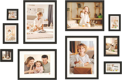 Egofine Picture Frame Set 12 Pack, Picture Frames Collage Wall Decor with Two 11x14, Two 8x10, Four 5x7, Four 4x6 for Wall and Tabletop, Made of Solid Wood, Covered by Plexiglass, Natural Wood