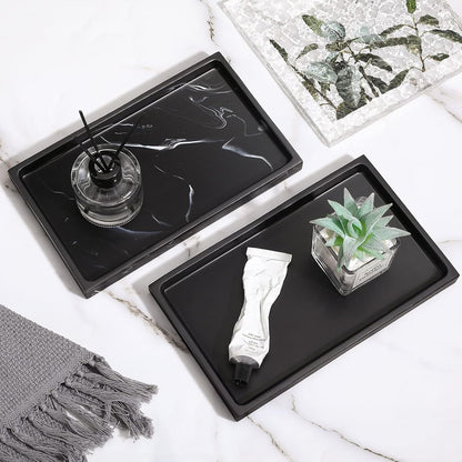 Luxspire Bathroom Vanity Tray, 8 x 4 inch Resin Kitchen Sink Tray for Soap Dispenser Bathroom Countertop Organizer Plate Holder for Perfume Soap Towel Bathroom Accessories, Mini, White Marble
