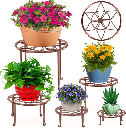 5 Pack Metal Plant Stands,Heavy Duty Potted Holder for Flower Pot,Indoor Outdoor Metal Rustproof Iron Garden Container Round Supports Rack for Planter