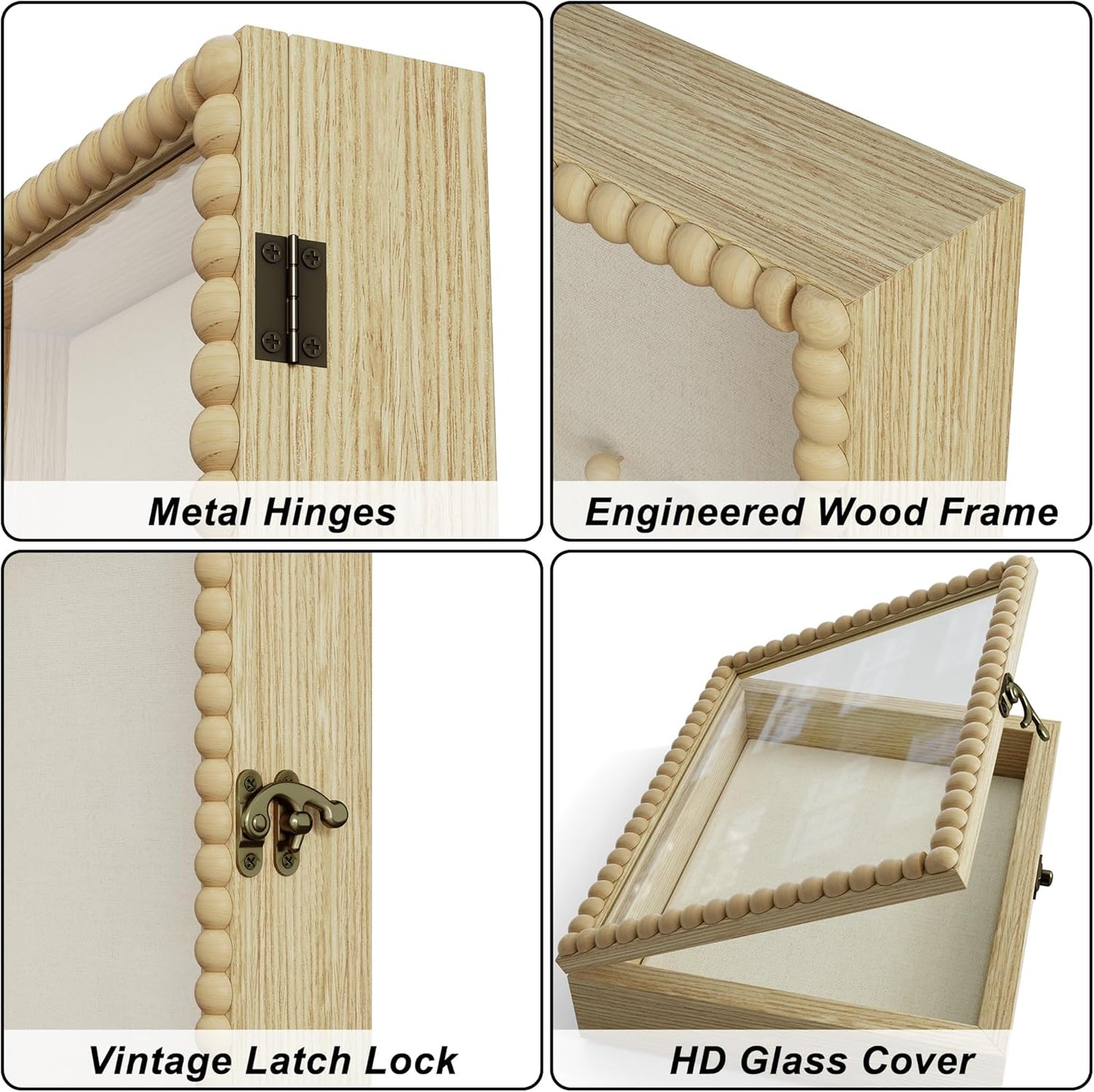 Love-KANKEI Shadow Box Frame 11x14, Deep Large Shadow Box Display Case with Unique Beads Door and Glass Window, Wood Memory Box for Pictures,Medals,Memorabilia,Collections White