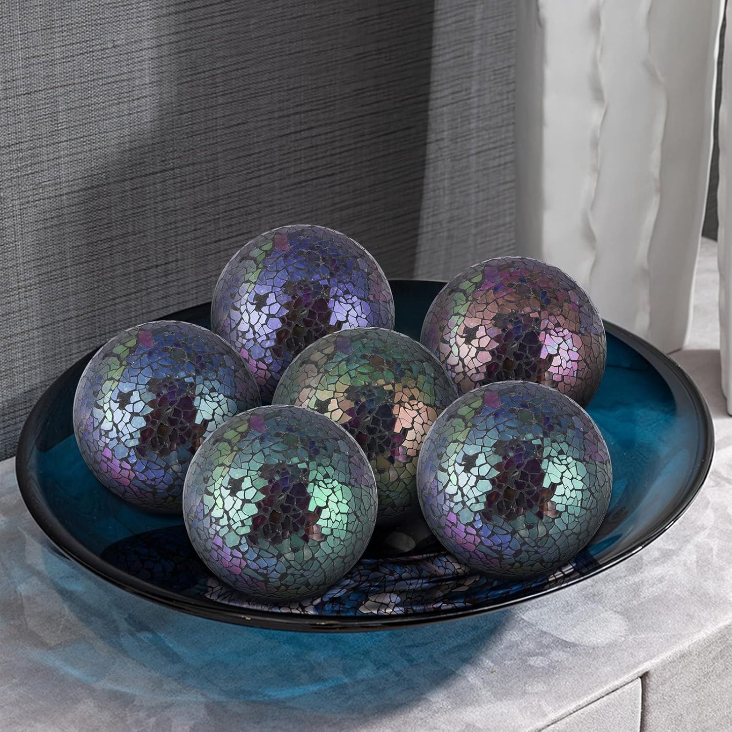 MDLUU 6 Pcs Mosaic Sphere Balls-Diameter 3 in, Decorative Orbs, Centerpiece Balls for Bowls, Vases, Dining Table Decor, Turquoise Blue
