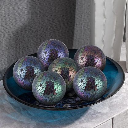 MDLUU 6 Pcs Mosaic Sphere Balls-Diameter 3 in, Decorative Orbs, Centerpiece Balls for Bowls, Vases, Dining Table Decor, Turquoise Blue