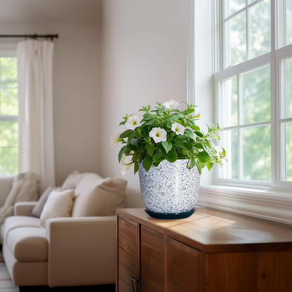 Ceramic Plant Pots - 12 Inch Pots for Plants Indoor Outdoor, Large Round Planter with Drainage Hole and Saucer, Modern Decorative Flower Pot, Home Garden Decor, House Warming Gifts, Blue