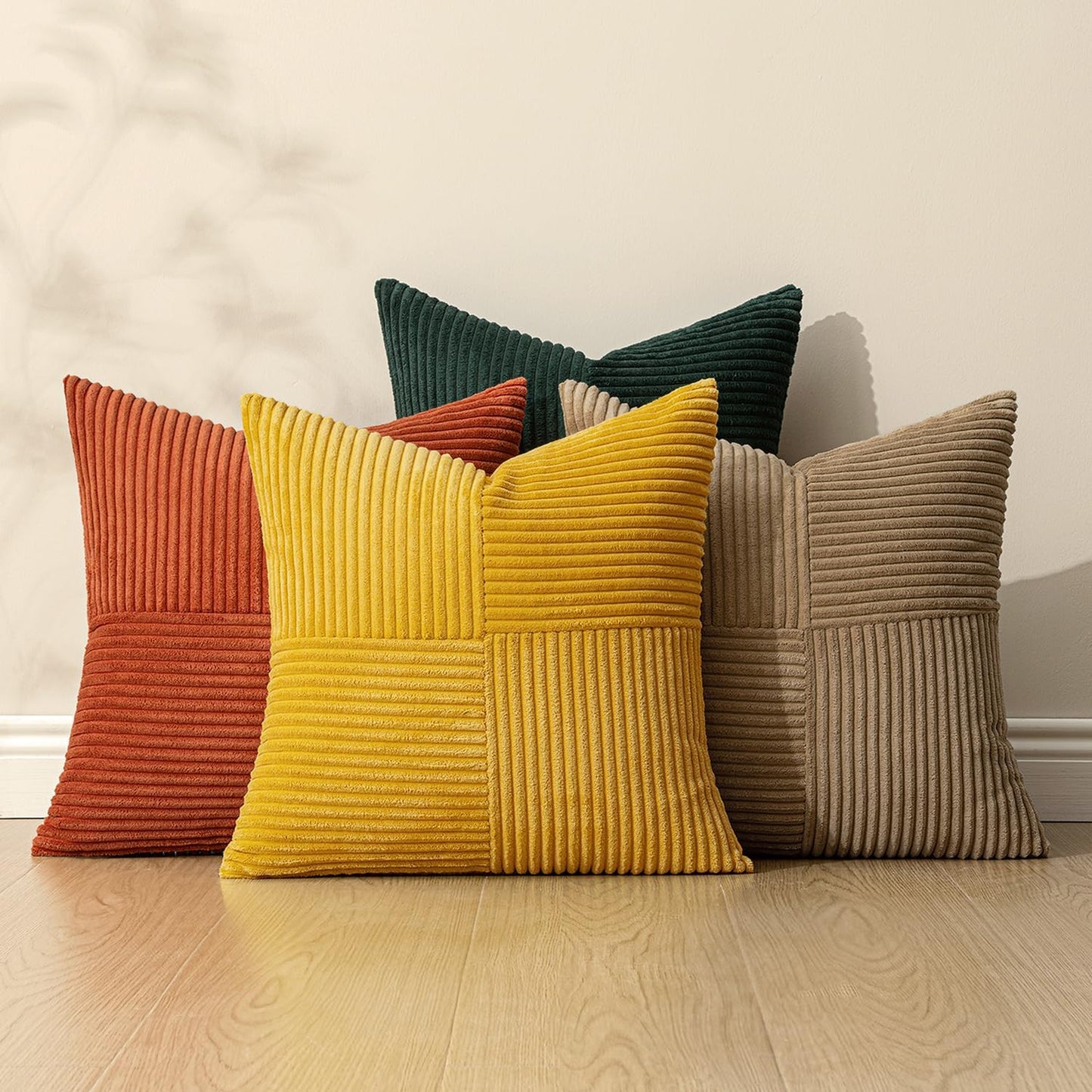 MIULEE Teal Orange Decorative Throw Pillow Covers 18x18 Inch Set of 4 Boho Corduroy Striped Cushion Cases Modern Farmhouse Patchwork Pillow Cases for Couch Sofa Bedroom Home Decor