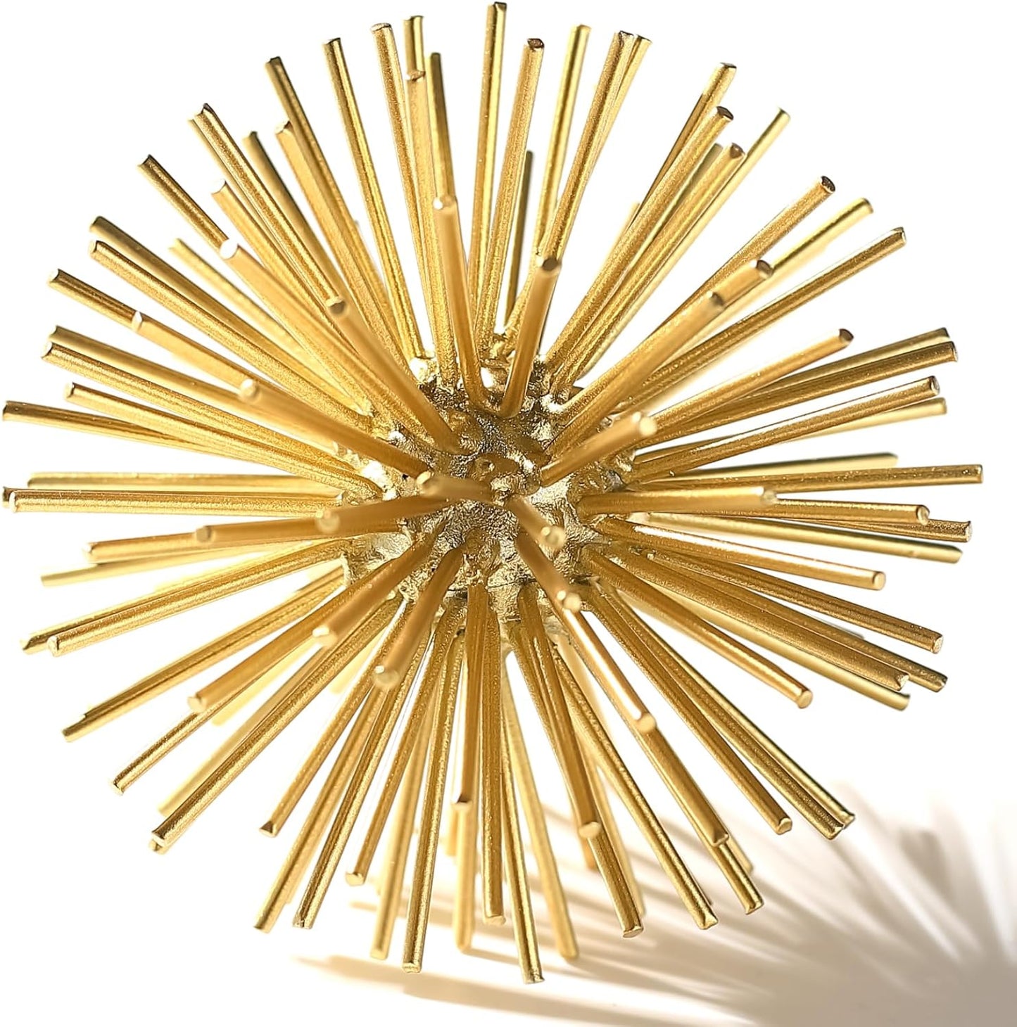 Metal Decorative Starburst Ball, 6 Inch Gold Sphere Decor, Spiky Star Burst Tabletop Sculpture, Mid-Century Modern Metal Spike Ball for Home, Living Room, Office & Shelf Decor