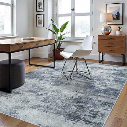 8x10 Area Rugs for Living Room Rug Washable: Abstract Large Rug for Dining Room Bedroom Carpet Non Slip 8 by 10 Indoor Modern Nursery Home Office Blue Grey
